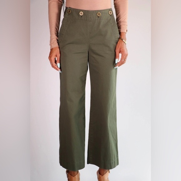 THEORY women’s NAMID TS cropped cotton wide legs pants army green size 6 - Picture 2 of 9